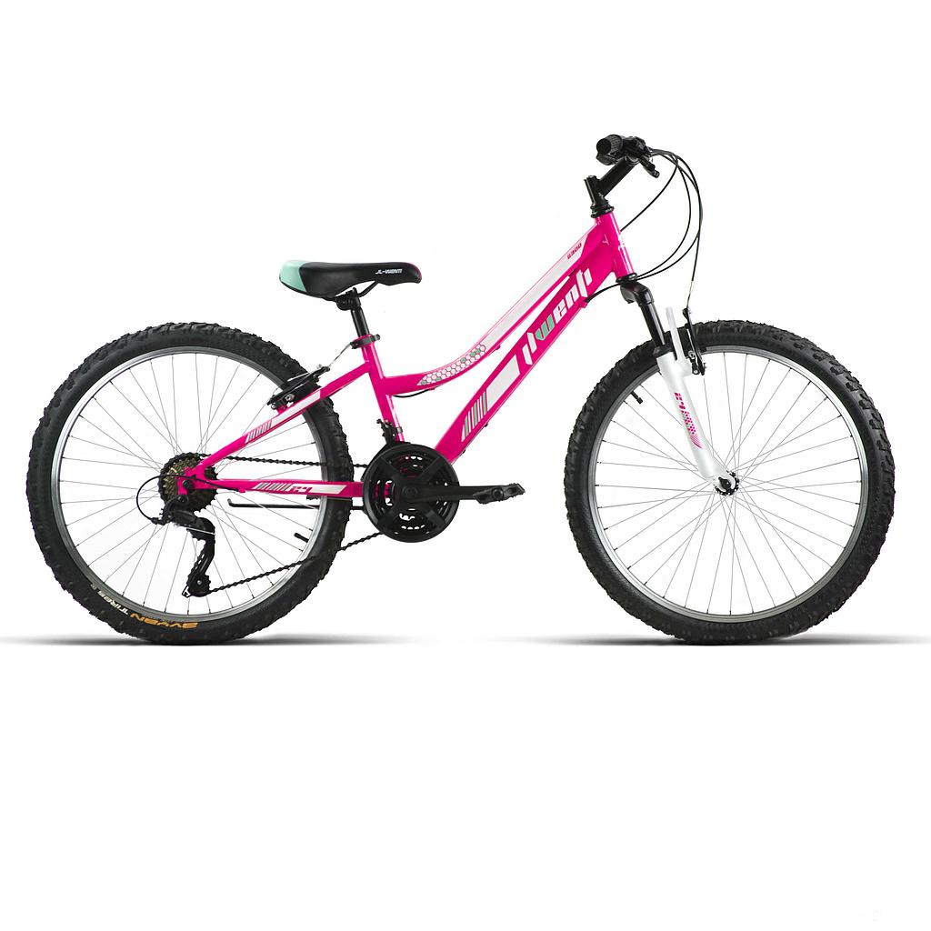 BICI 24" NIÑA ACERO C/SUSP ROSA 1x7 SHIMANO