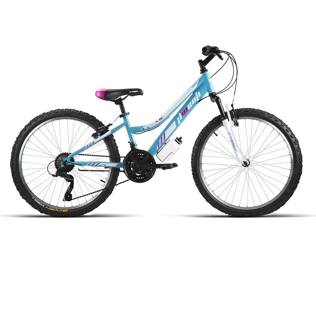 BICI 26" MUJER ACERO C/SUSP CELESTE 1x7 SHIMANO