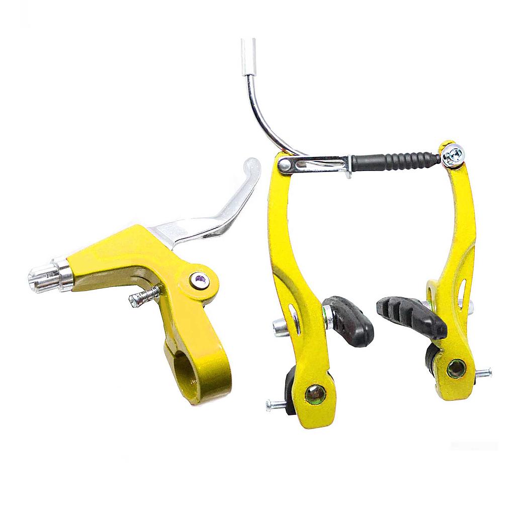FRENOS V-BRAKE 6PCS C/MANETAS ALUMINIO AMARILLO QW