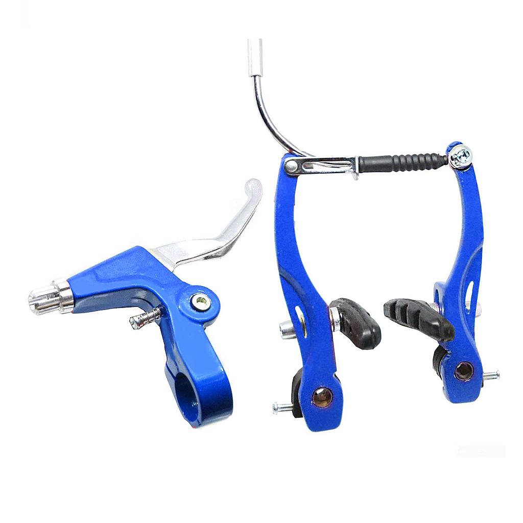 FRENOS V-BRAKE 6PCS C/MANETAS ALUMINIO AZUL QW