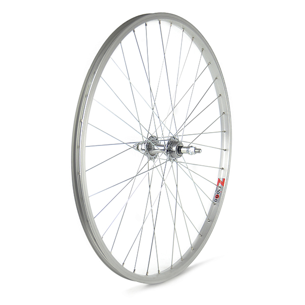 RUEDA TRASERA 26" PLATA, PIÑON ROSCA, TUERCA, 36H 