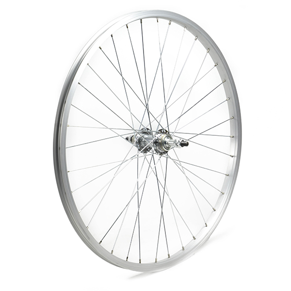 RUEDA TRASERA 26" PLATA, CON TUERCA, 6-7 VEL., 36 H