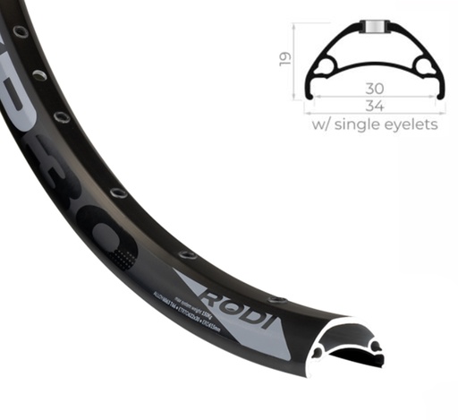 [RIM29M] LLANTA 29" 622X30 ALUM NEGRA 32H RODI TYRP30 TUBELESS