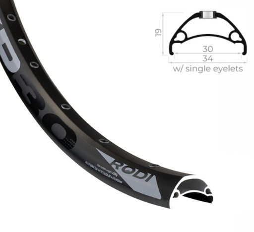 [RIM27M] LLANTA 27,5" 584X30 ALUM NEGRA 32H RODI TYRP30 TUBELESS