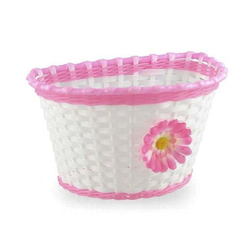 [93655] CESTO 16" PLASTICO BLANCO/ROSA FLOR 240x150mm