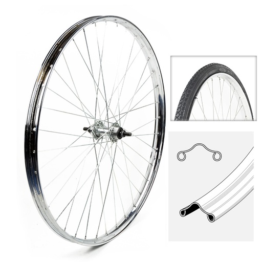 [99413] RUEDA TRASERA 26" X 1-1/2 CROMADA FRENO VARILLA CUBIERTA ESPECIAL INCLUIDA
