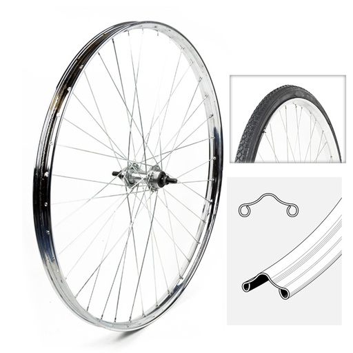 [99413] RUEDA TRASERA 26" X 1-1/2 CROMADA FRENO VARILLA CUBIERTA ESPECIAL INCLUIDA