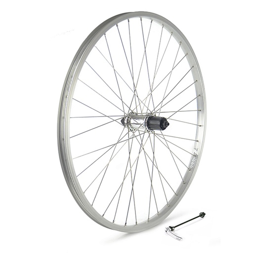 [15823] RUEDA TRASERA 26" PLATA, CASSETTE 8 VEL., CIERRE, 36H (copiar)
