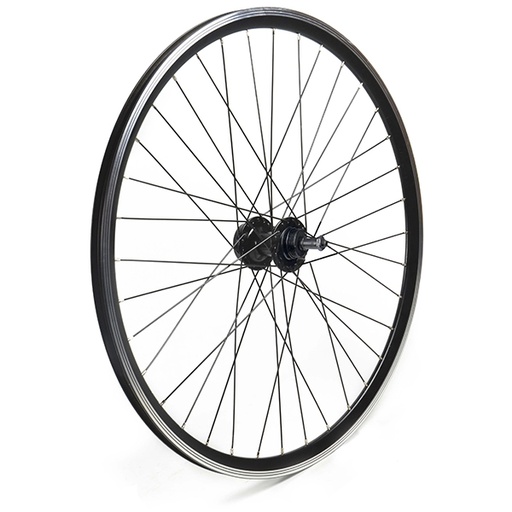[17826T] RUEDA TRASERA 26 CON PERFIL 25MM NEGRA, PIÑON ROSCA, 36H C/CIERRE PARA DISCO