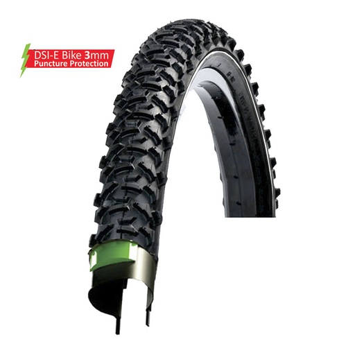 [33067] CUBIERTA 26 X 2.00 NEGRA "DSI" SRI-63 ANTIPINCHAZOS 3MM REFLEC.