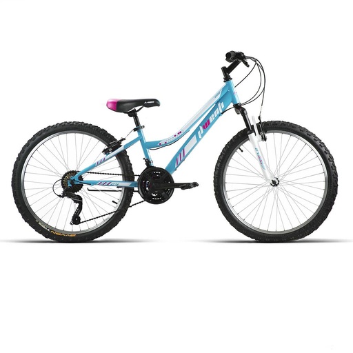 [37222] BICI 24" NIÑA ACERO C/SUSP CELESTE 1x7 SHIMANO