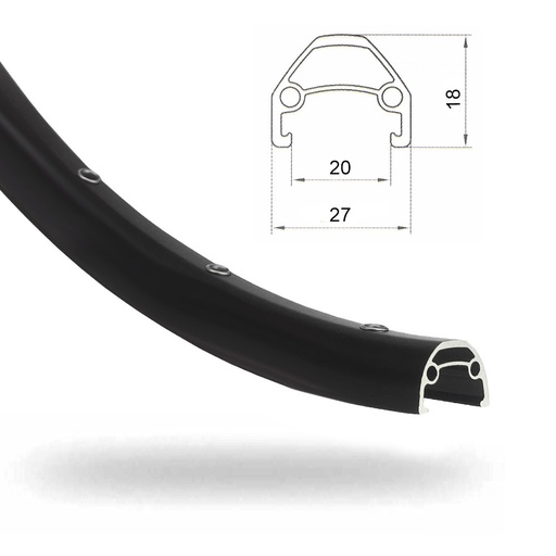 [RIM27B] LLANTA 27,5x1.75/2.125 ALUM NEGRA 36H DOBLE PARED